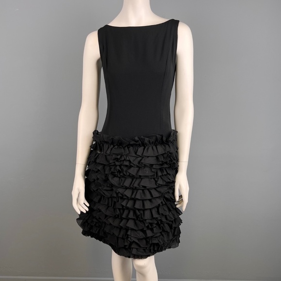 1960s Frilly Fitted Black Cocktail/Party Dress, Size S - Picture 1 of 10